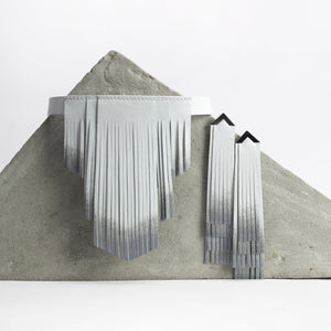 'NOBU' White and Silver Leather Fringe Necklace