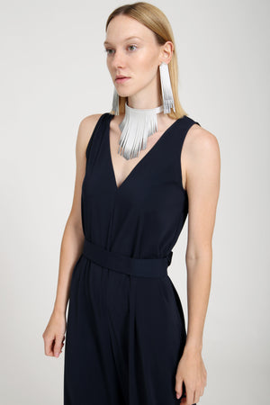 'NOBU' White and Silver Leather Fringe Necklace