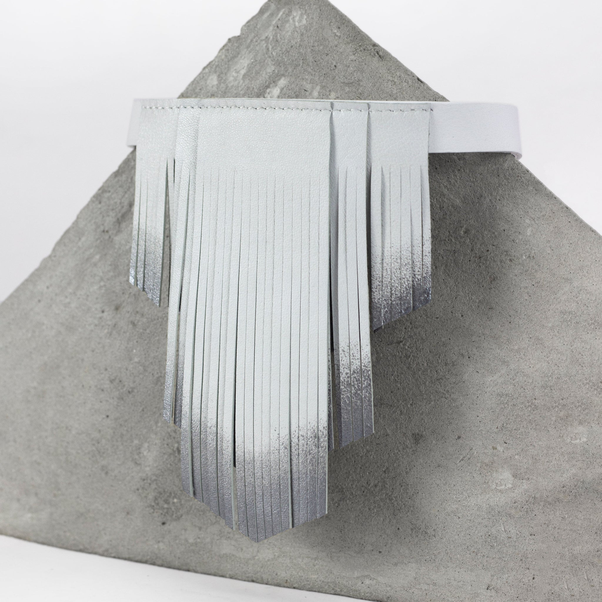 'NOBU' White and Silver Leather Fringe Necklace