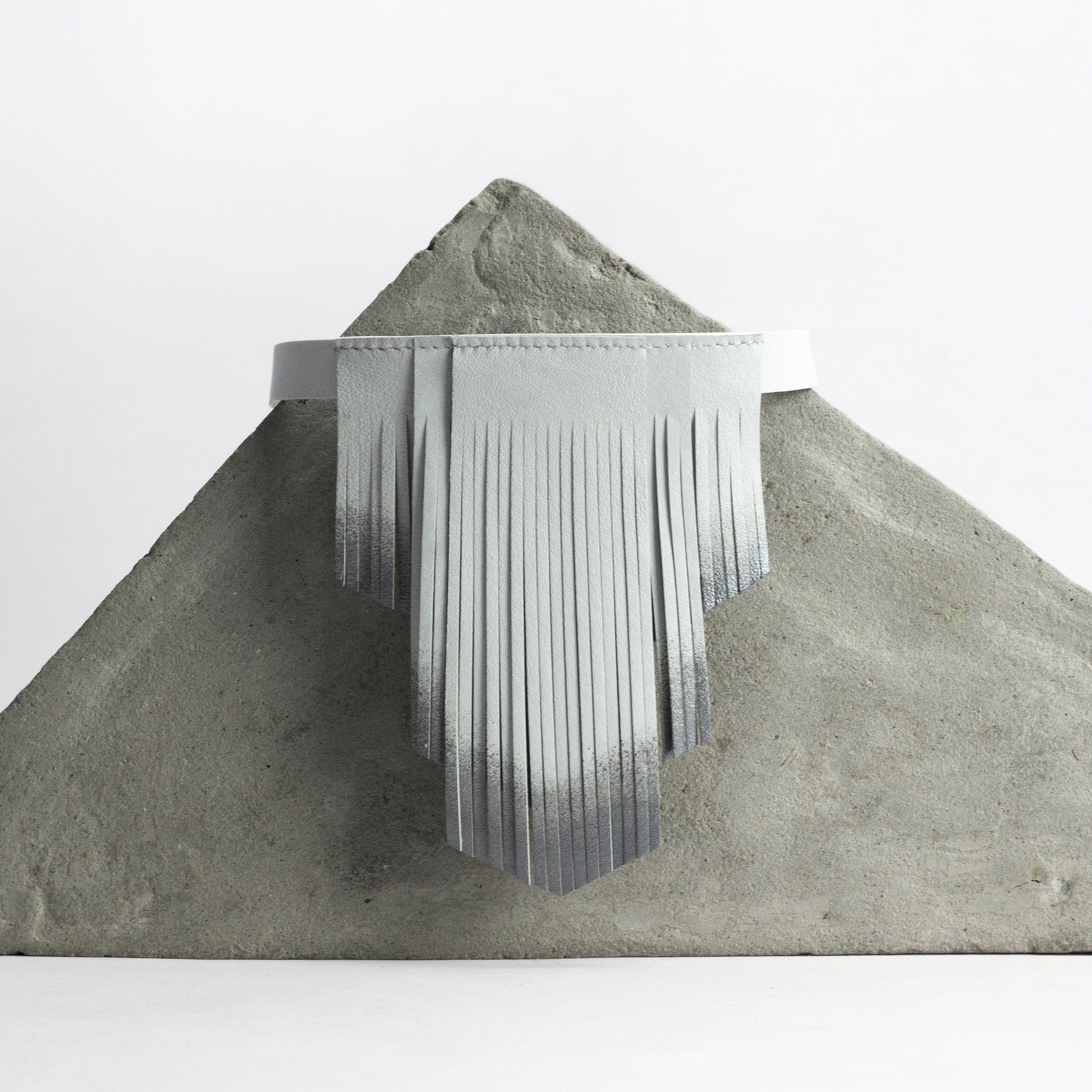 'NOBU' White and Silver Leather Fringe Necklace