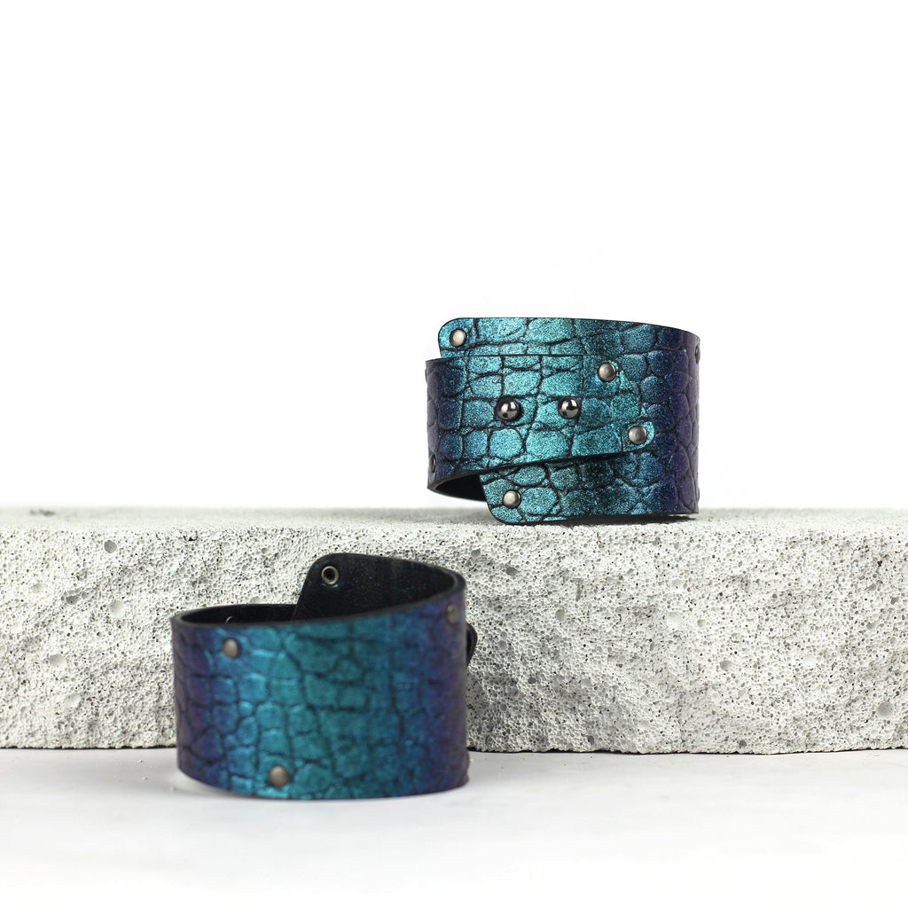 Women's Leather Wide Cuff Bracelet Turquoise