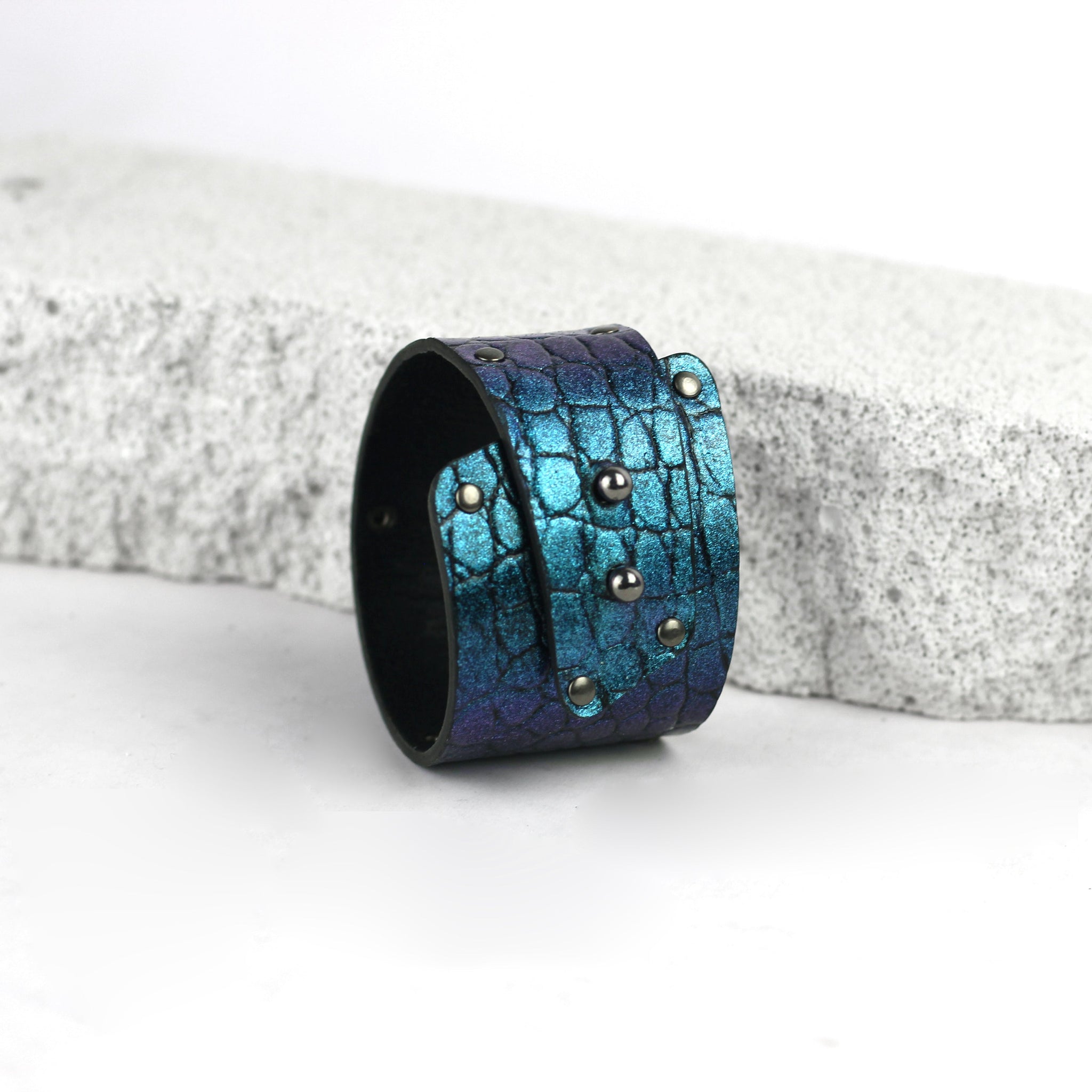 Women's Leather Wide Cuff Bracelet Turquoise