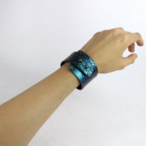 Women's Leather Wide Cuff Bracelet Turquoise