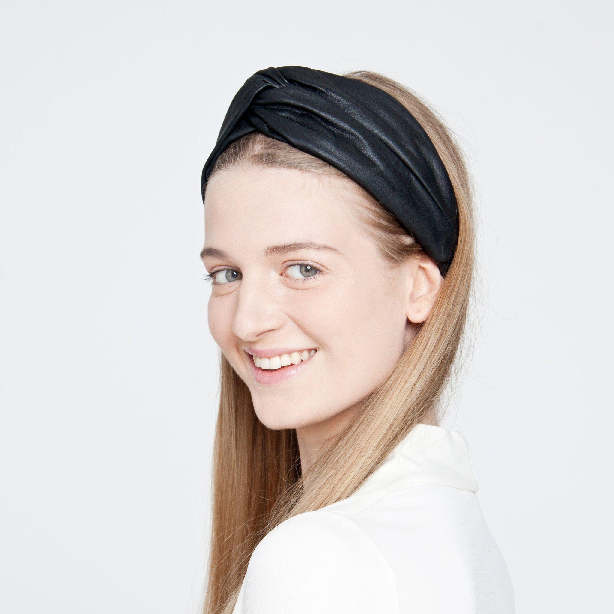 Leather headband black recycled hearband turban headwrap bandage haidwear-bandage, black, black leather, designer, elastic, hair accessory, hair jewelry, hair tie, hairband, headband, headwear, leather accessories, leather accessory, minimal, minimalist, Necklace, recycled, Recycled jewelry, recycled_leather, simple, tie, turban, unique, vintage, wide-Mimikri