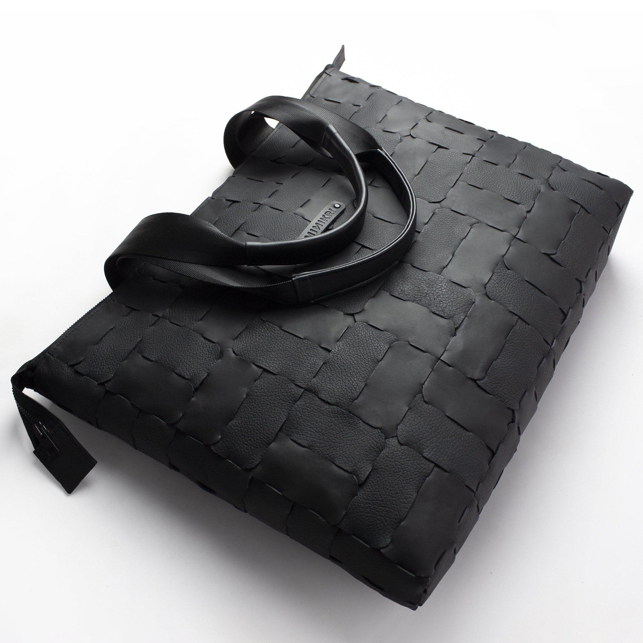 Designer shopper genuine leather / black recycled leather tote bag-designer, designer bag, geometric, hand_painted, handbag, leather bag, modular shopper, shoulder bag-Mimikri