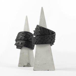 Black leather women's bracelet / wide bangles / double wrap cuff-adjustable, bangles, black and white, Bracelet, cuff, design, designer, designer jewelry, double_wrap, geometric, Jewelry, laser_cut, leather bracelet, leather jewelry, minimal, minimalist, minimalist bracelet, pangolin, white, white leather, wide bracelet, zerowaste-Mimikri