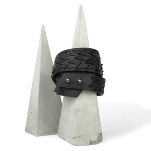 Black leather women's bracelet / wide bangles / double wrap cuff-adjustable, bangles, black and white, Bracelet, cuff, design, designer, designer jewelry, double_wrap, geometric, Jewelry, laser_cut, leather bracelet, leather jewelry, minimal, minimalist, minimalist bracelet, pangolin, white, white leather, wide bracelet, zerowaste-Mimikri