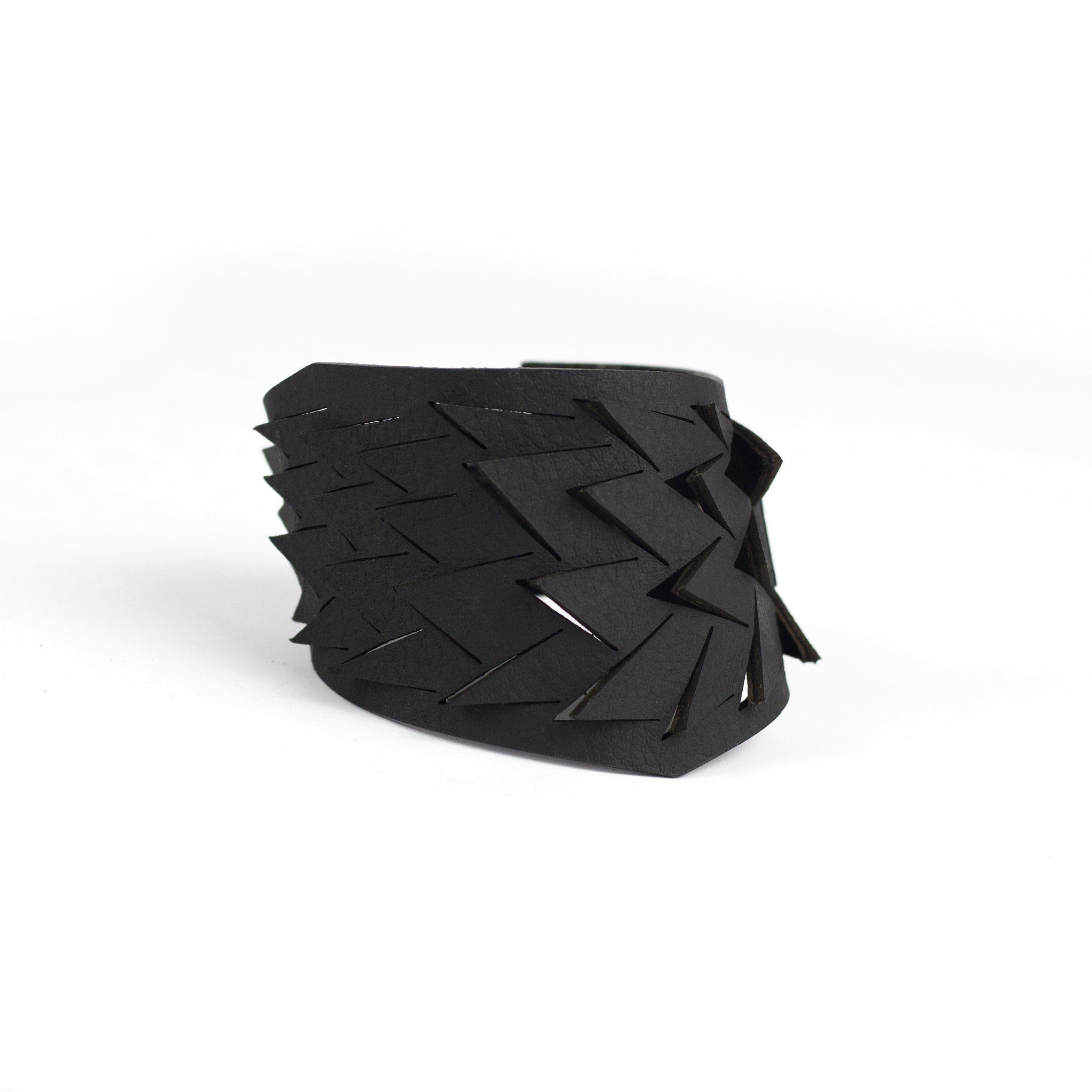 Recycled leather black cuff / wide bracelet with laser cut scale pattern-adjustable, bangles, black and blue, black leather, blue, blue leather, Bracelet, colorful, cuff, designer, designer jewelry, geometric, holo, holographic, iridescent, Jewelry, laser_cut, leather bracelet, leather jewelry, men's bracelet, minimal, minimalist, painted, pangolin, rainbow, splashed, splattered, unisex, unisex jewelry, wide bracelet-Mimikri