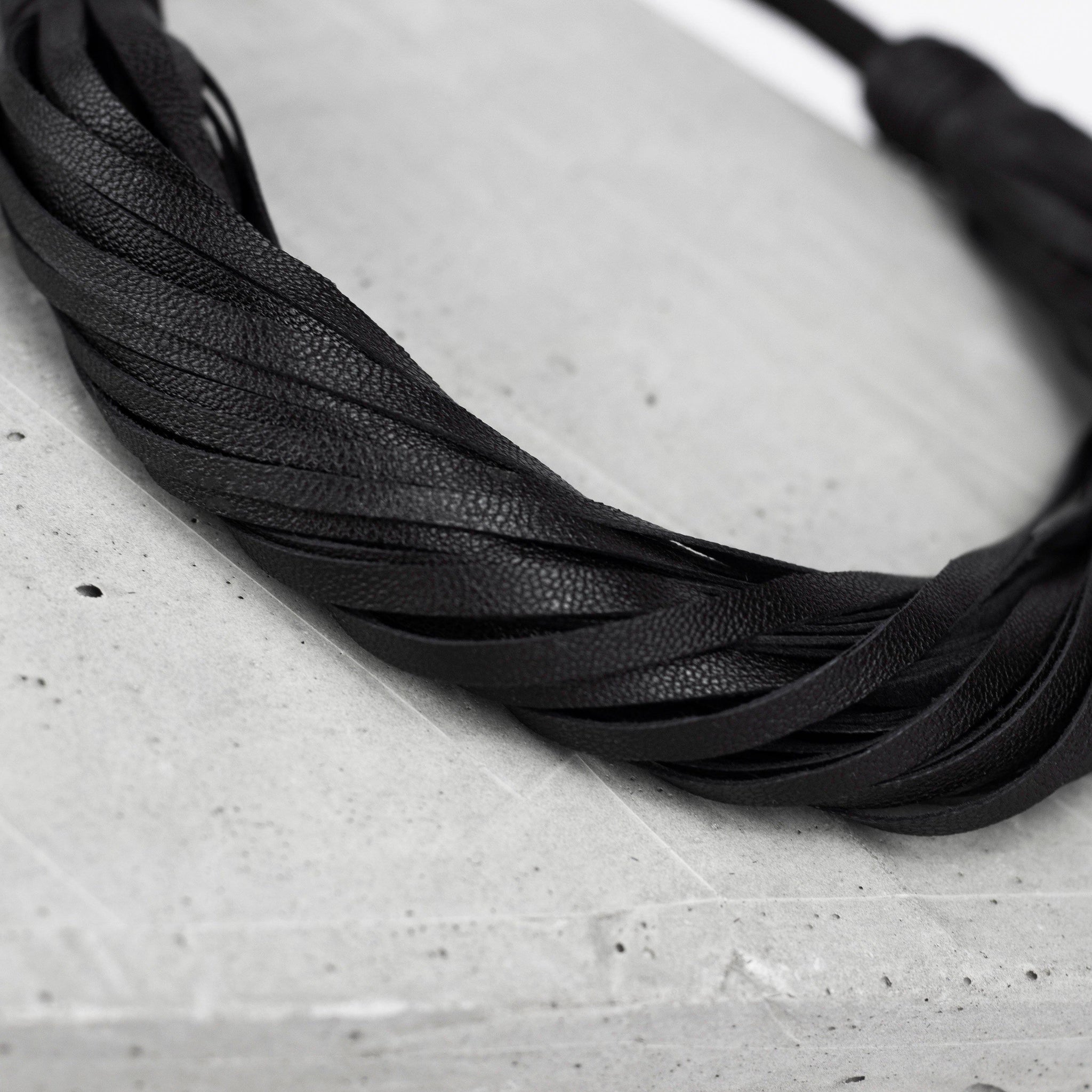 Black genuine leather and rope necklace / multistrand recycled leather  neckpiece / statement twisted fringe collar – MIMIKRI Design