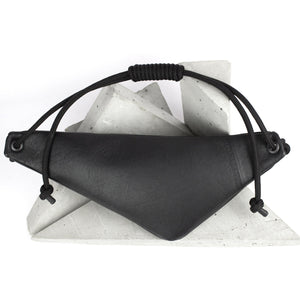 THEO Black leather triangle-shaped bum bag-black leather bag, black nubuck, black_leather, bum_bag, crossbody, designer, festival, geometric, leather crossbody, leather festival bag, men's bum bag, minimal, minimalist, monochrome, recycled_leather, rope, triangle, unisex bum bag, waist_bag-Mimikri