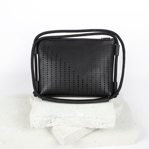 Black leather laser cut clutch