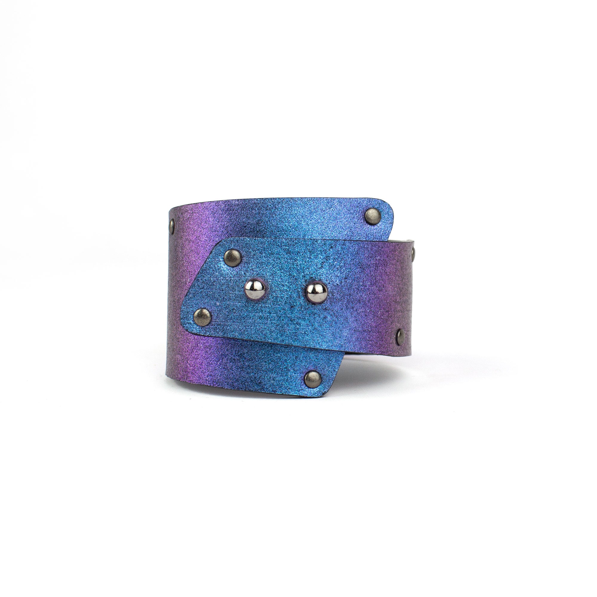 Chameleon holographic wide cuff bracelet leather bangles
