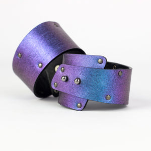 Chameleon holographic wide cuff bracelet leather bangles