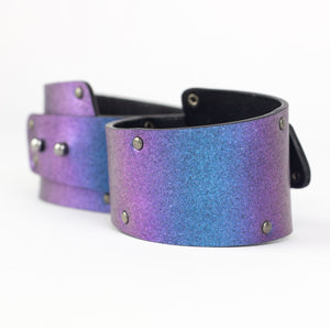 Chameleon holographic wide cuff bracelet leather bangles