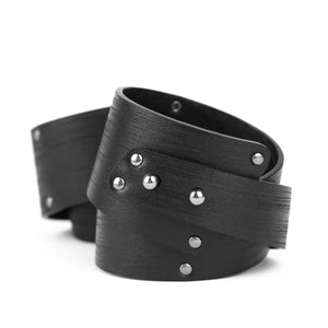 Genuine leather designer bracelet / black cuff double wrap