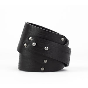 Genuine leather designer bracelet / black cuff double wrap