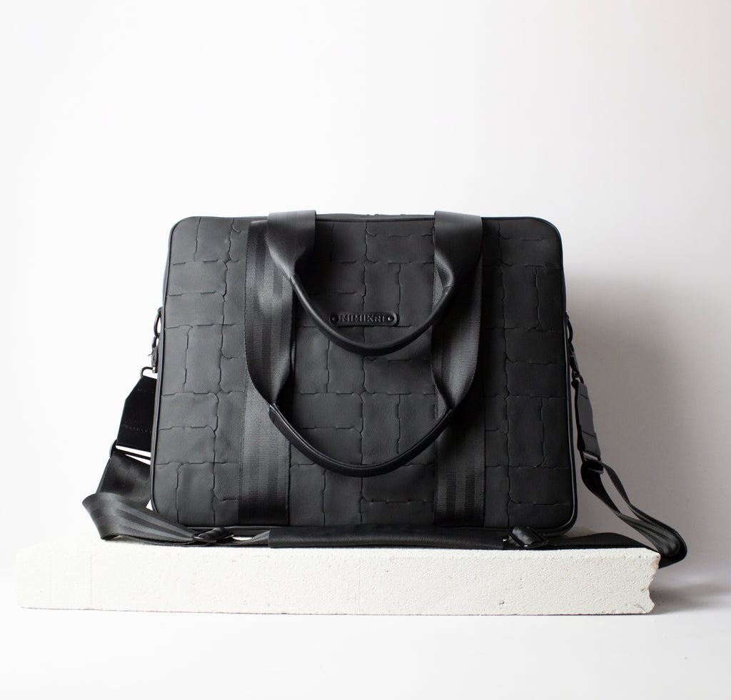 Recycled leather laptop bag, crossbody bag