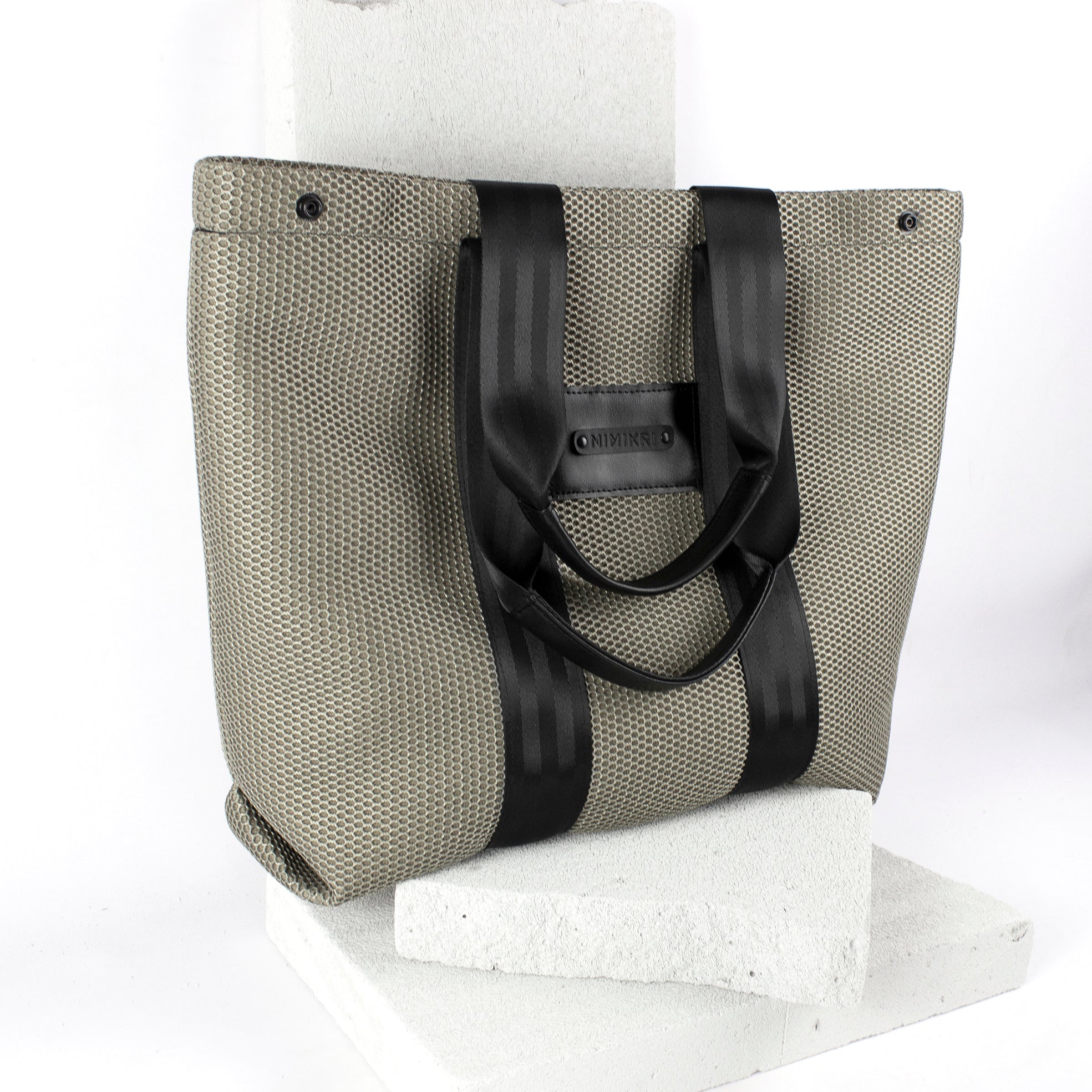 Large sized beige mesh neoprene tote bag