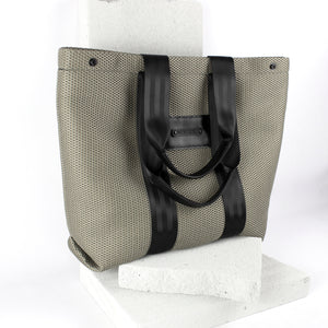 Large sized beige mesh neoprene tote bag