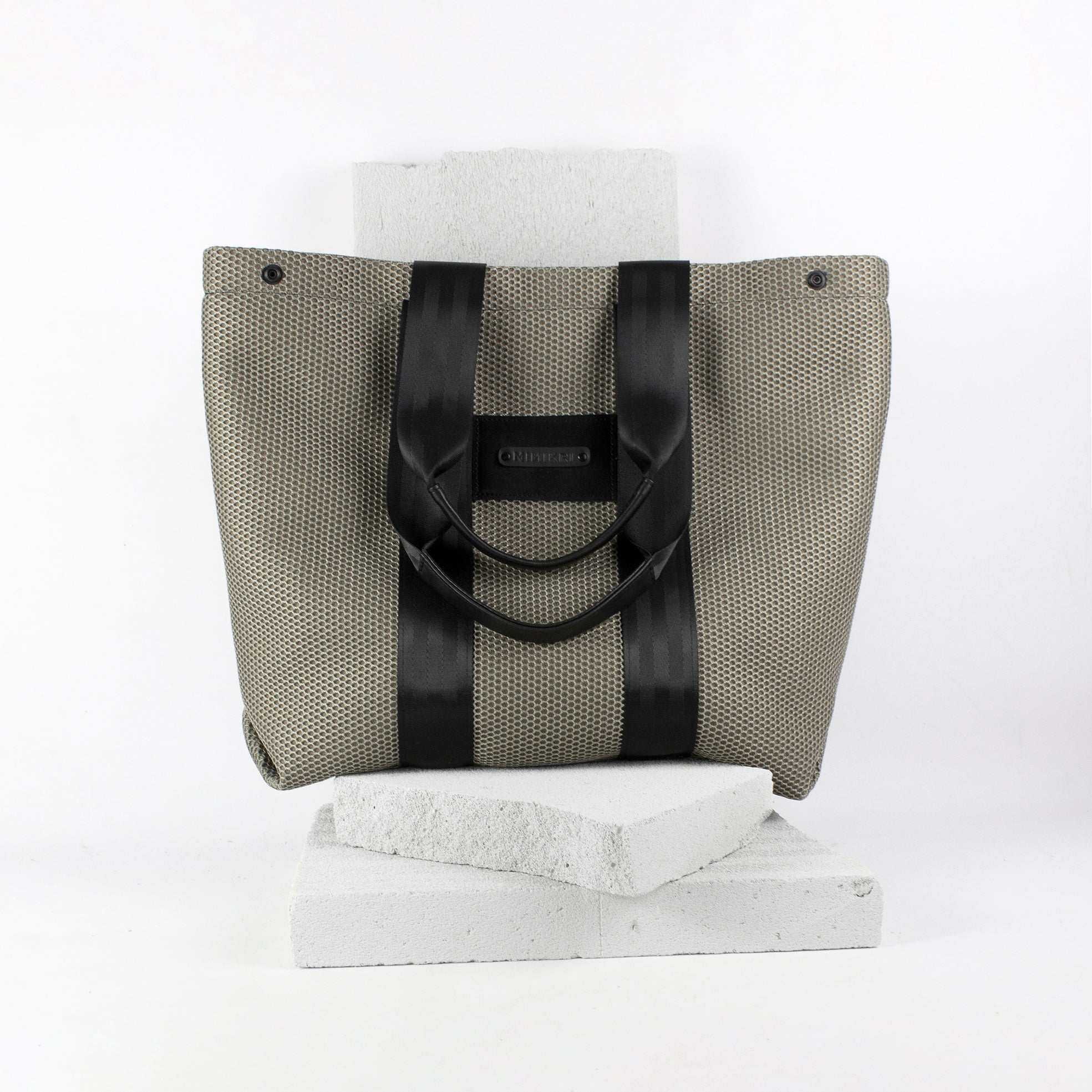 Large sized beige mesh neoprene tote bag