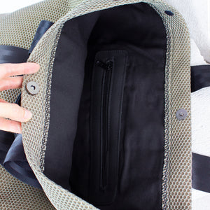 Large sized beige mesh neoprene tote bag