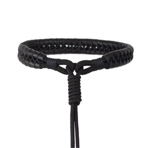 Leather and rope adjustable choker necklace collar hand-woven necklace-adjustable, black, black leather, black leather necklace, black necklace, choker, collar, designer, designer jewelry, geometric, goth, hand-woven, Jewelry, knotted, leather choker, leather jewelry, leather necklace, minimal, minimal necklace, minimalist, Necklace, recycled, recycled jewelry, simple, tie, unique-Mimikri