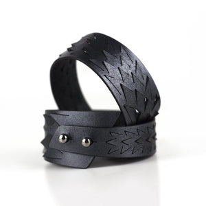 'IRIS' genuine leather cuff bracelet, hollow cut out women's bangles-adjustable, anthracite, bangles, Bracelet, contemporary, cuff, design, designer, designer bracelet, designer jewelry, geometric, goth, Jewelry, laser_cut, leather bracelet, leather jewelry, metallic, metallic leather, minimal, painted, pangolin, wide bracelet, zerowaste-Mimikri