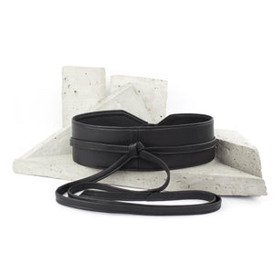 Black nappa Obi belt wrap belt-Accessories, adjustable, Belt, black, black_leather, designer, designer_belt, genuine leather, leather belt, leather wrap belt, leather_belt, long_wrap, minimal, obi_belt, plus_size_belt, recycled, recycled_leather, sash_belt, sustainable, tie, wide_belt, wrap-Mimikri