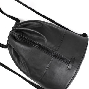 Genuine leather black backpack drawstring gymbag-Backpack, bag_for_work_travel, black, black leather, designer, diaper, drawstring, geometric, gym_bag, gymbag, handmade, leather backpack, minimal, recycled, rucksack, sporty, travel, unique, vintage, zipper-Mimikri