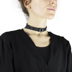 Black leather thin choker adjustable necklace minimal collar-adjustable, black, black leather, black necklace, choker, collar, designer, designer jewelry, geometric, goth, Jewelry, leather choker, leather jewelry, leather necklace, minimal, minimalist, Necklace, recycled, recycled jewelry, simple, tie, unique-Mimikri