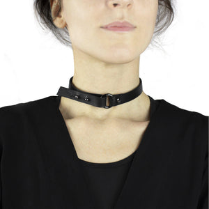 Black leather thin choker adjustable necklace minimal collar-adjustable, black, black leather, black necklace, choker, collar, designer, designer jewelry, geometric, goth, Jewelry, leather choker, leather jewelry, leather necklace, minimal, minimalist, Necklace, recycled, recycled jewelry, simple, tie, unique-Mimikri