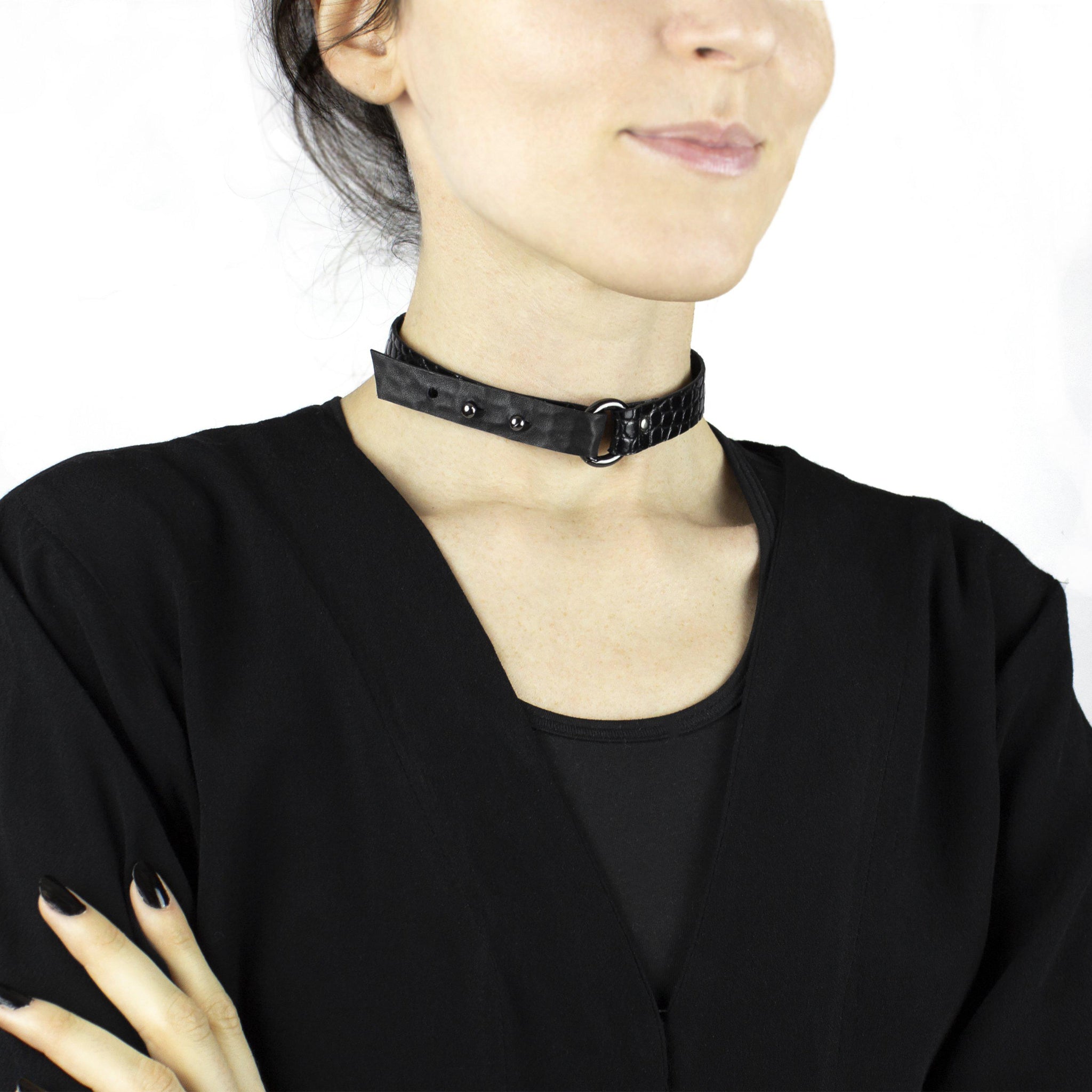 Black genuine leather choker adjustable necklace minimal collar-adjustable, black, black leather, black necklace, choker, collar, designer, designer jewelry, geometric, goth, Jewelry, leather choker, leather jewelry, leather necklace, minimal, minimalist, Necklace, recycled, recycled jewelry, simple, tie, unique-Mimikri