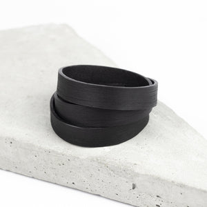 Men's black recycled leather bracelet thin triple wrap multistrand-bangles, black, black leather, Bracelet, cuff, designer, designer jewelry, geometric, goth, Jewelry, leather bracelet, leather jewelry, mens bracelet, minimal, minimalist, multistrand, recycled, scratched, simple, slim cuff, thin bracelet, triple wrap, wrap-Mimikri