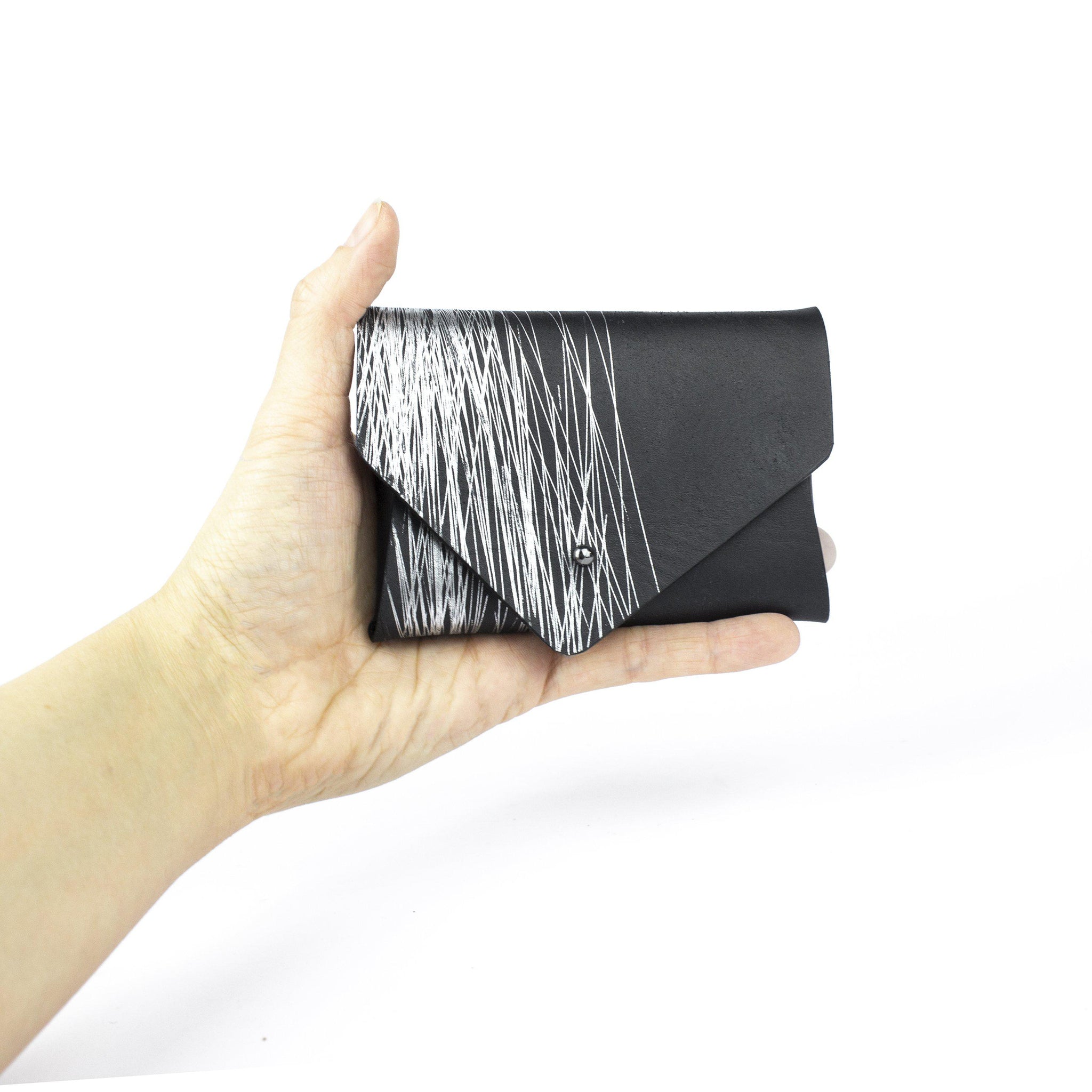 Card holder / coin purse black and silver-Bags_And_Purses, black and silver, card_case, coin, coin purse, colourful, design, designer, geometric, hand_painted, minimal, minimalist, monochrome, pouch, purse, recycled, silver, simple, splattered, wallet-Mimikri