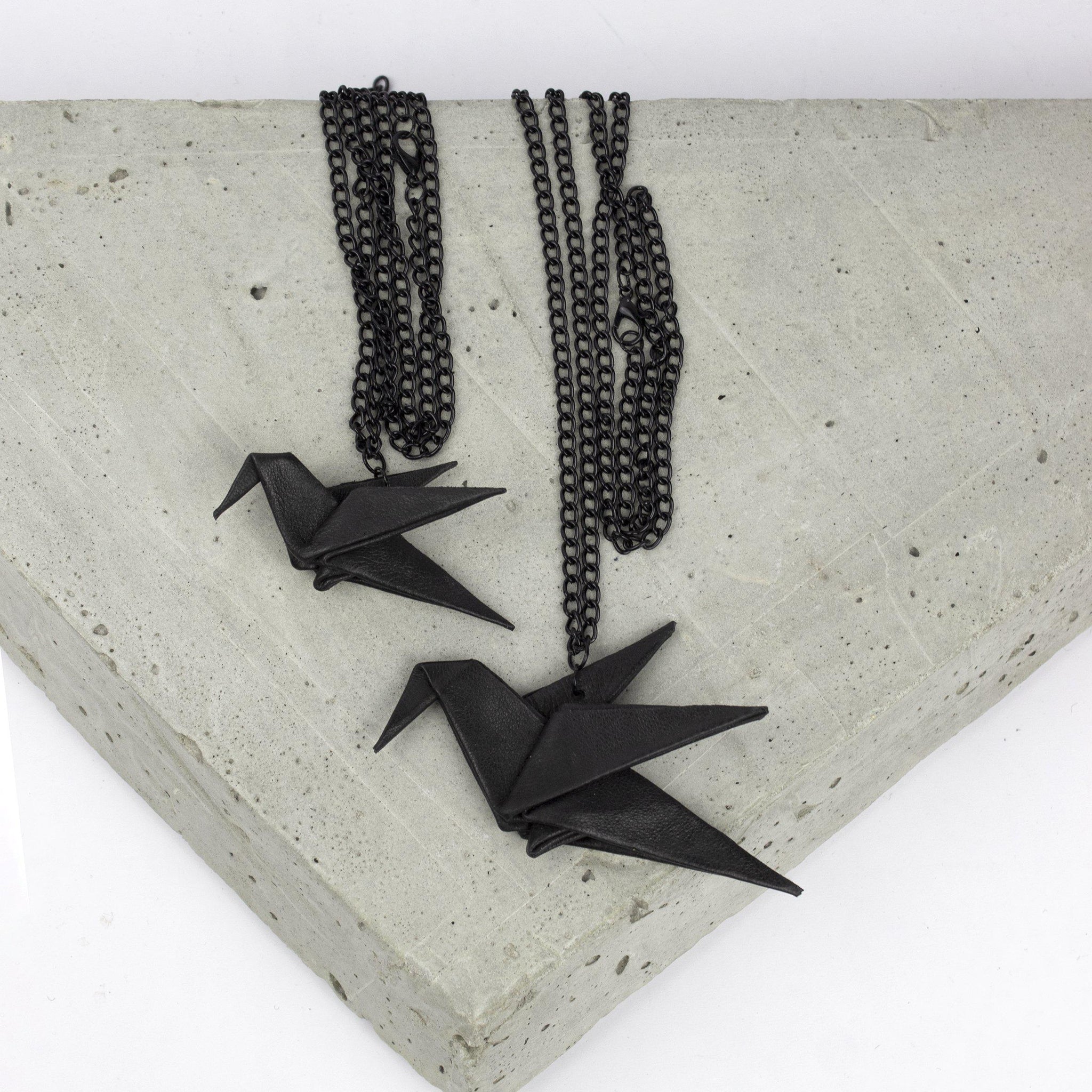 Genuine leather origami bird necklace black animal-animal, animal necklace, bird, Designer jewelry, geometric, gift_for_her, Jewelry, keychain, leather animal, leather jewelry, leather necklace, leather pendant, minimal, minimalist, Necklace, origami, origami bird, recycled, Recycled jewelry, womens gift-Mimikri