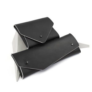 Card holder + pencil case black-asymmetrical, Bags_And_Purses, black, black and white, black case, black leather, black leather pouch, blue, card_case, deep blue, design, designer, geometric, glasses, glasses case, holder, leather accessories, leather case, leather wallet, minimal, minimalist, neon, pen_holder, pencil_case, pouch, purse, triangle, wallet, white-Mimikri