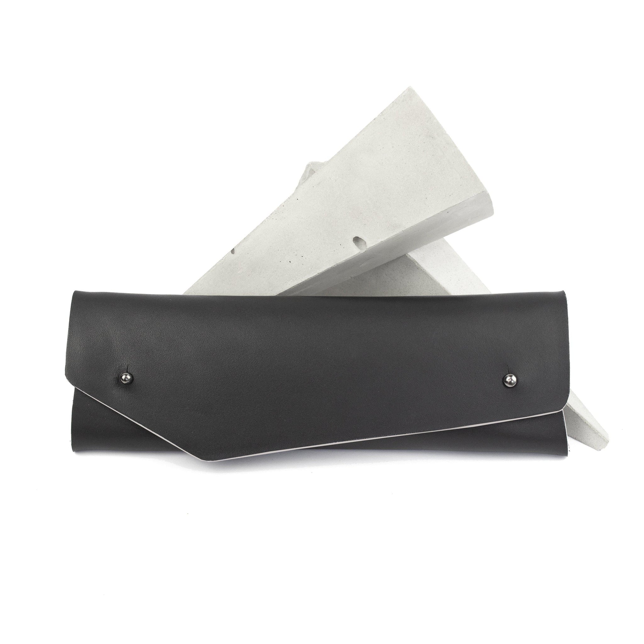Card holder + pencil case black-asymmetrical, Bags_And_Purses, black, black and white, black case, black leather, black leather pouch, blue, card_case, deep blue, design, designer, geometric, glasses, glasses case, holder, leather accessories, leather case, leather wallet, minimal, minimalist, neon, pen_holder, pencil_case, pouch, purse, triangle, wallet, white-Mimikri