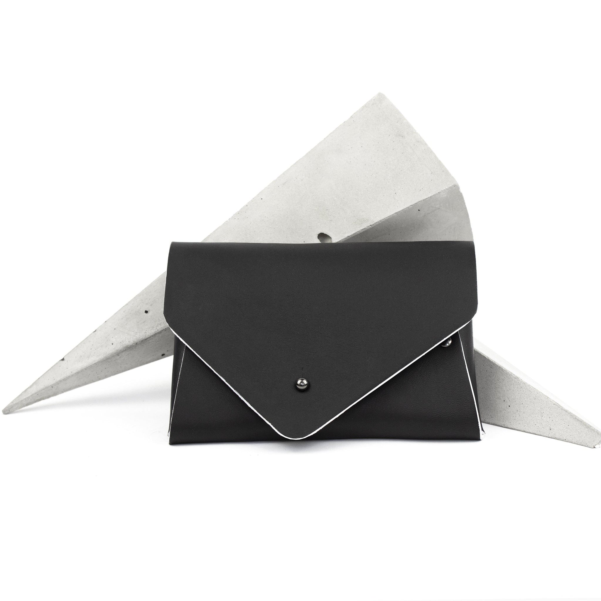 Card holder + pencil case black-asymmetrical, Bags_And_Purses, black, black and white, black case, black leather, black leather pouch, blue, card_case, deep blue, design, designer, geometric, glasses, glasses case, holder, leather accessories, leather case, leather wallet, minimal, minimalist, neon, pen_holder, pencil_case, pouch, purse, triangle, wallet, white-Mimikri