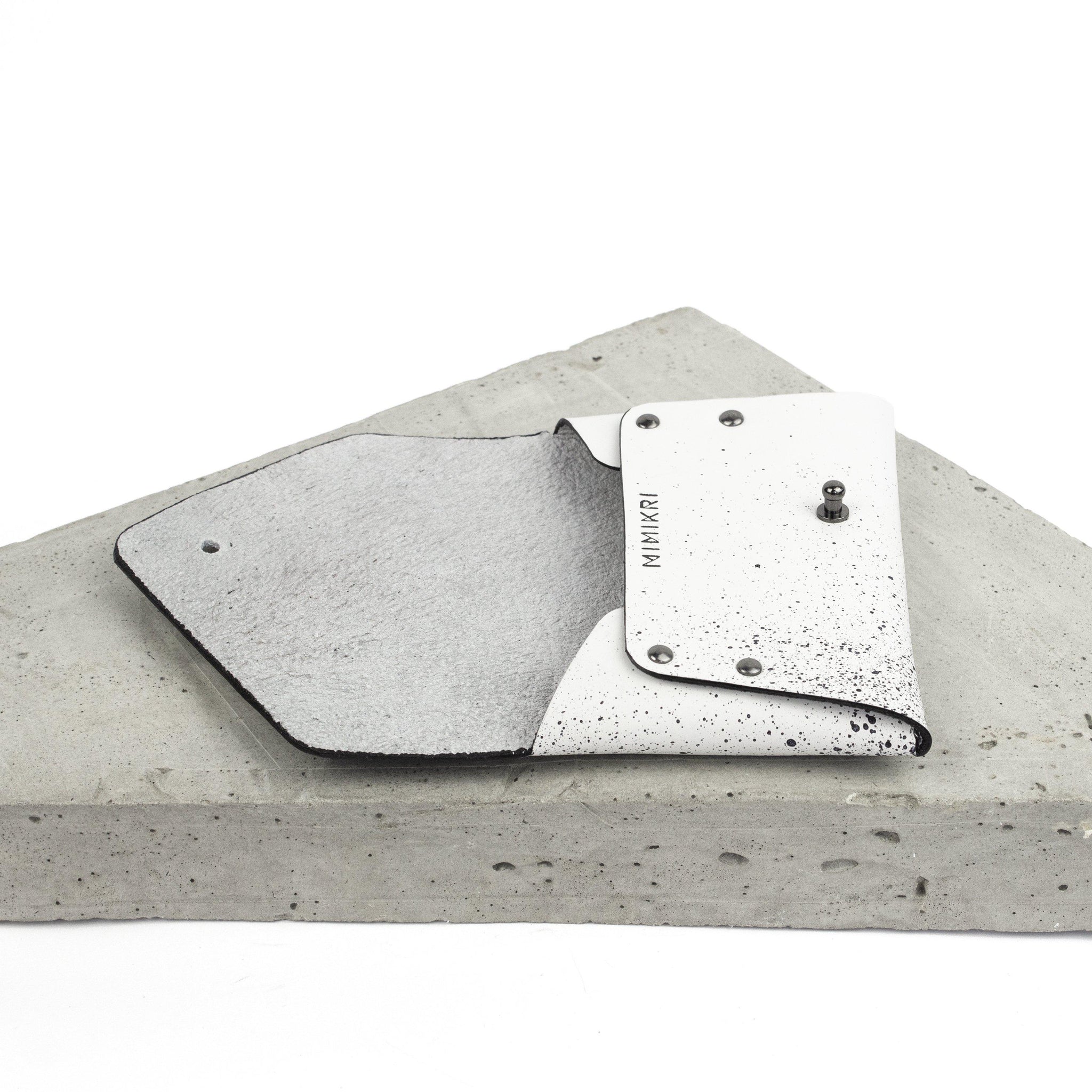Card holder / coin purse white and black-asymmetrical, black and white, black leather, black pouch, card, card holder, card_case, coin purse, design, designer, geometric, hand painted, holder, leather accessories, minimal, minimalist, pouch, purse, simple, splashed, splatter, splattered, sporty, triangle, wallet, white, white leather, white pouch-Mimikri