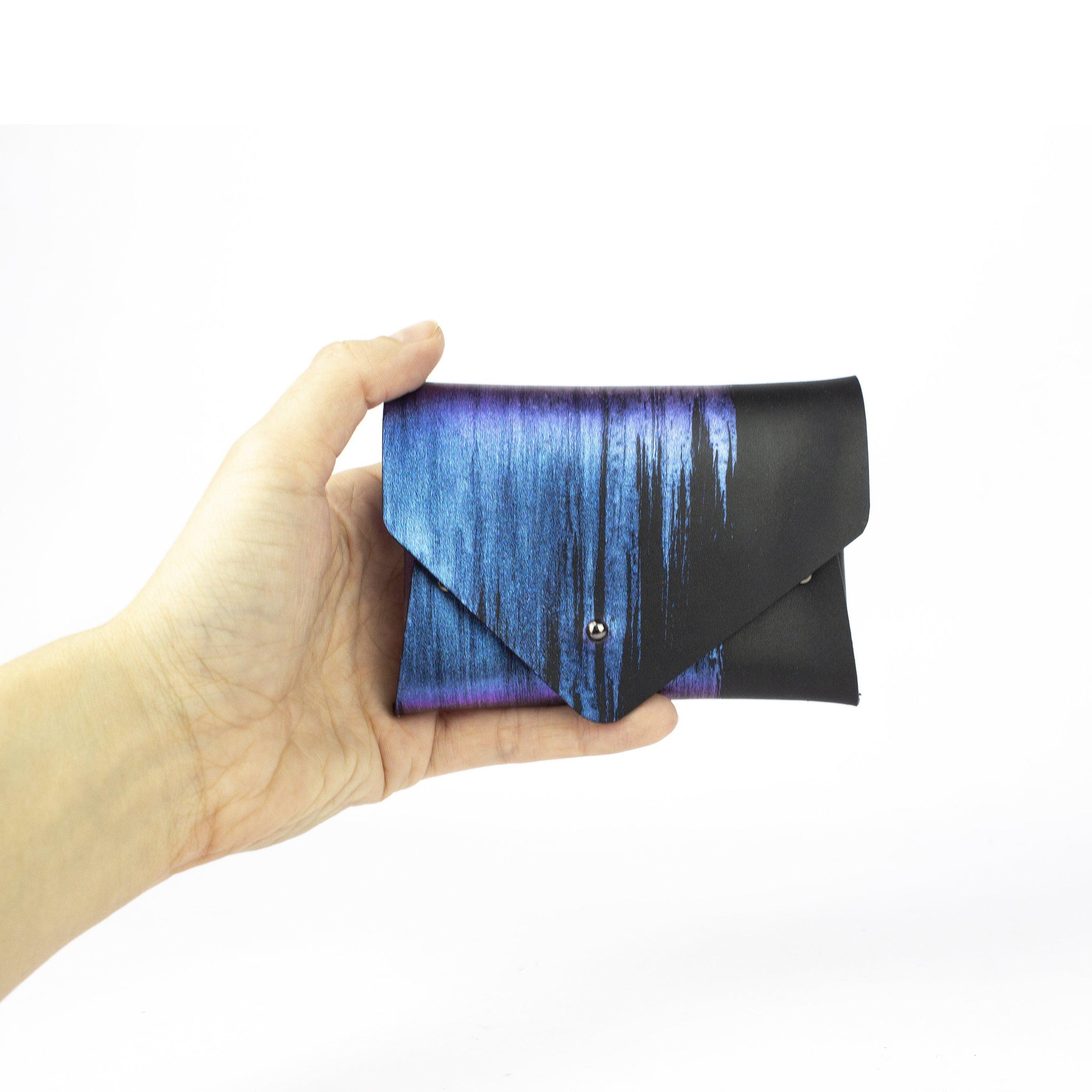 Card holder / coin purse with holographic paint-Bags_And_Purses, card_case, coin, coin purse, colorful, colourful, design, designer, geometric, hand_painted, holo, holographic, iridescent, minimal, minimalist, pouch, purse, rainbow, simple, splattered, wallet-Mimikri