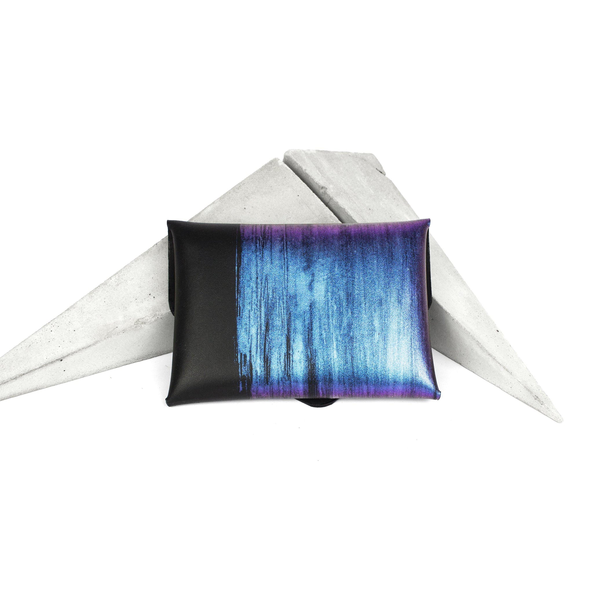 Card holder / coin purse with holographic paint-Bags_And_Purses, card_case, coin, coin purse, colorful, colourful, design, designer, geometric, hand_painted, holo, holographic, iridescent, minimal, minimalist, pouch, purse, rainbow, simple, splattered, wallet-Mimikri