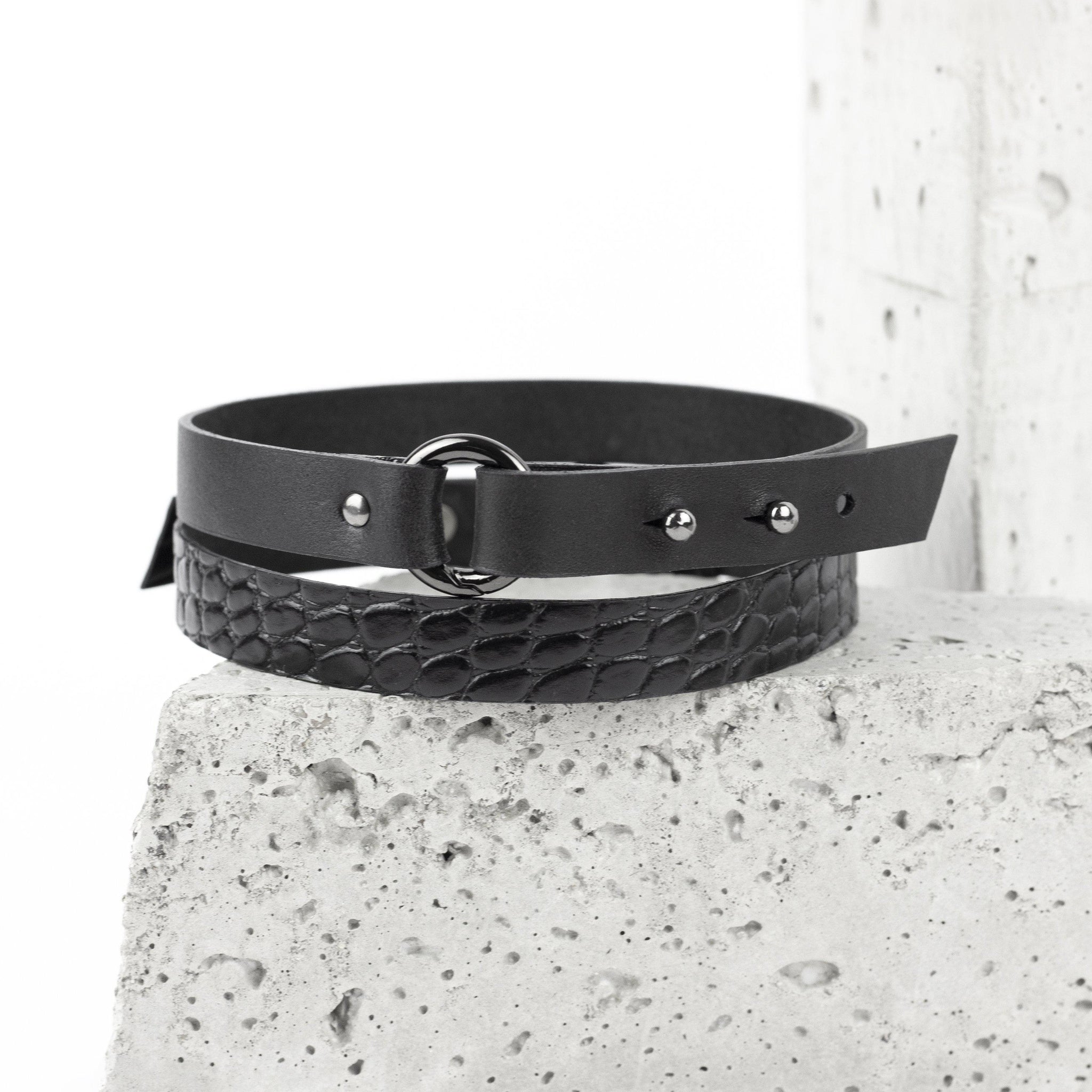 Black genuine leather choker adjustable necklace minimal collar-adjustable, black, black leather, black necklace, choker, collar, designer, designer jewelry, geometric, goth, Jewelry, leather choker, leather jewelry, leather necklace, minimal, minimalist, Necklace, recycled, recycled jewelry, simple, tie, unique-Mimikri