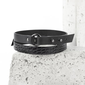 Black genuine leather choker adjustable necklace minimal collar-adjustable, black, black leather, black necklace, choker, collar, designer, designer jewelry, geometric, goth, Jewelry, leather choker, leather jewelry, leather necklace, minimal, minimalist, Necklace, recycled, recycled jewelry, simple, tie, unique-Mimikri