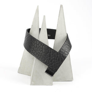 Black leather collar minimal choker geometric oriental style-adjustable, black, black leather, black necklace, choker, collar, crocodile, crocodile pattern, designer, designer jewelry, geometric, goth, Jewelry, leather choker, leather jewelry, leather necklace, minimal, minimalist, Necklace, pattern, recycled, Recycled jewelry, recycled_leather, simple, tie, unique, wide, wide necklace-Mimikri