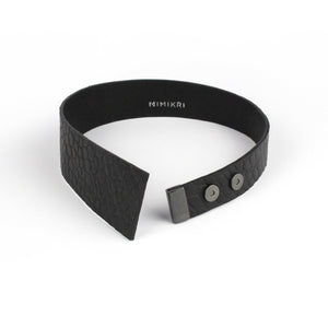 Black leather collar minimal choker geometric oriental style-adjustable, black, black leather, black necklace, choker, collar, crocodile, crocodile pattern, designer, designer jewelry, geometric, goth, Jewelry, leather choker, leather jewelry, leather necklace, minimal, minimalist, Necklace, pattern, recycled, Recycled jewelry, recycled_leather, simple, tie, unique, wide, wide necklace-Mimikri