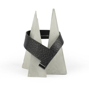 Black leather collar minimal choker geometric oriental style-adjustable, black, black leather, black necklace, choker, collar, crocodile, crocodile pattern, designer, designer jewelry, geometric, goth, Jewelry, leather choker, leather jewelry, leather necklace, minimal, minimalist, Necklace, pattern, recycled, Recycled jewelry, recycled_leather, simple, tie, unique, wide, wide necklace-Mimikri