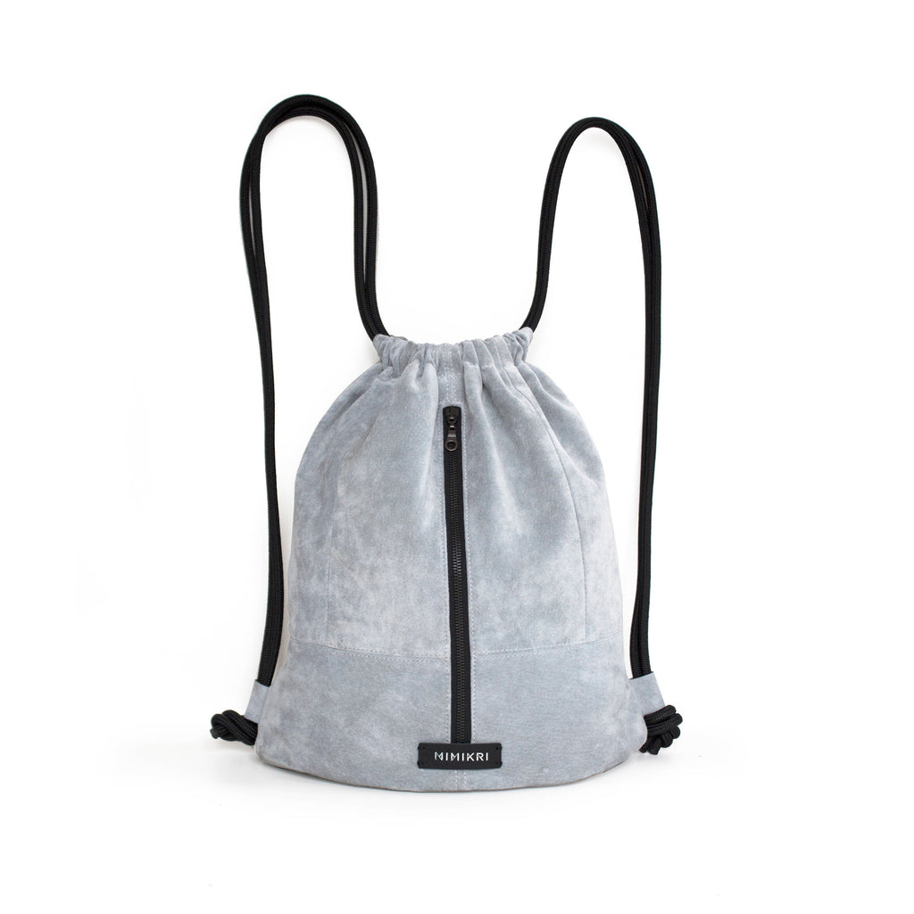 Genuine leather grey backpack suede drawstring bag-Backpack, bag_for_work_travel, diaper_bag, drawstring, grey, grey suede, gym bag, gymbag, handmade, leather backpack, leather_bag, mens_backpack, minimal, monochrome, recycled, rucksack, travel, travel_sport, upcycled, vintage, zipper-Mimikri