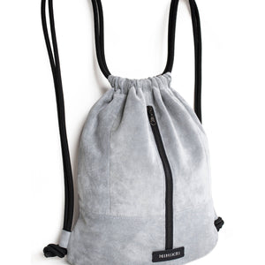 Genuine leather grey backpack suede drawstring bag-Backpack, bag_for_work_travel, diaper_bag, drawstring, grey, grey suede, gym bag, gymbag, handmade, leather backpack, leather_bag, mens_backpack, minimal, monochrome, recycled, rucksack, travel, travel_sport, upcycled, vintage, zipper-Mimikri