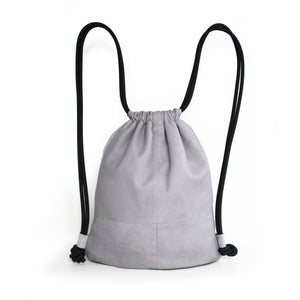 Genuine leather grey backpack suede drawstring bag-Backpack, bag_for_work_travel, diaper_bag, drawstring, grey, grey suede, gym bag, gymbag, handmade, leather backpack, leather_bag, mens_backpack, minimal, monochrome, recycled, rucksack, travel, travel_sport, upcycled, vintage, zipper-Mimikri