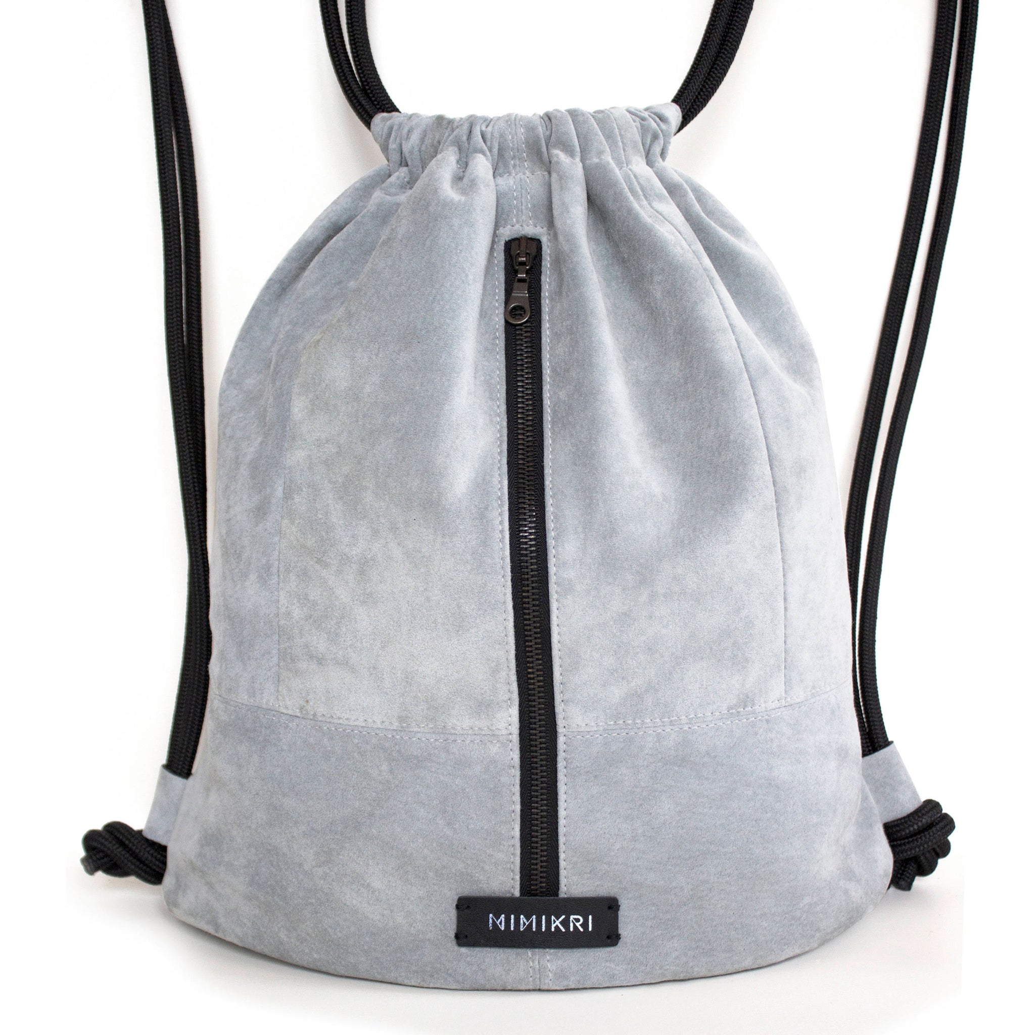Genuine leather grey backpack suede drawstring bag-Backpack, bag_for_work_travel, diaper_bag, drawstring, grey, grey suede, gym bag, gymbag, handmade, leather backpack, leather_bag, mens_backpack, minimal, monochrome, recycled, rucksack, travel, travel_sport, upcycled, vintage, zipper-Mimikri